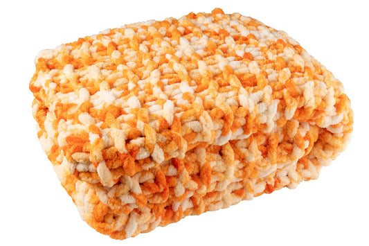 Blanket Knitted Polyester Orange/White