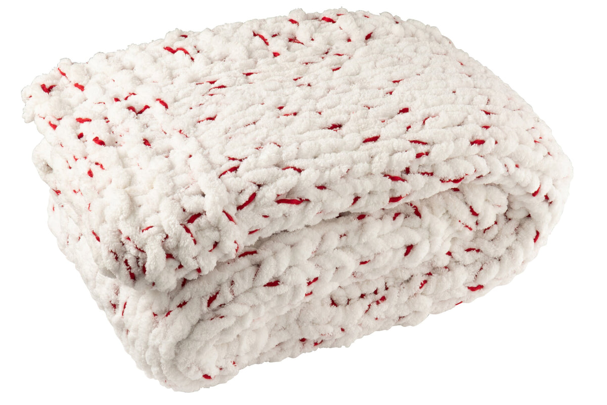 Blanket Knitted Polyester White/Christmas Red