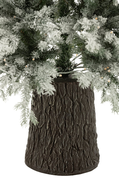 Christmas Tree 600 LED Wooden Base Snowy Artificial Dark Green