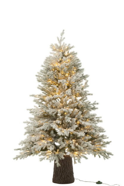 Christmas Tree 600 LED Wooden Base Snowy Artificial Dark Green