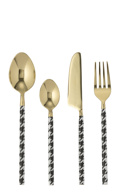 Set van 4 bestek Pied-de-poule roestvrij staal goudkleurig