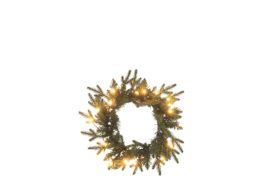 Wreath 20 LED Artificial Round Dark Green Small