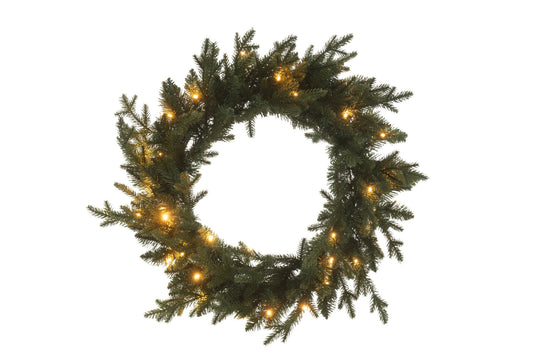 Wreath 20 LED Artificial Round Dark Green Large