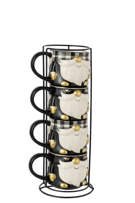 Set van 4 mok kerstman Dolomite zwart/wit