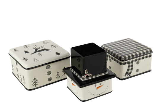 Set of 3 boxes snowman Dolomite white/black