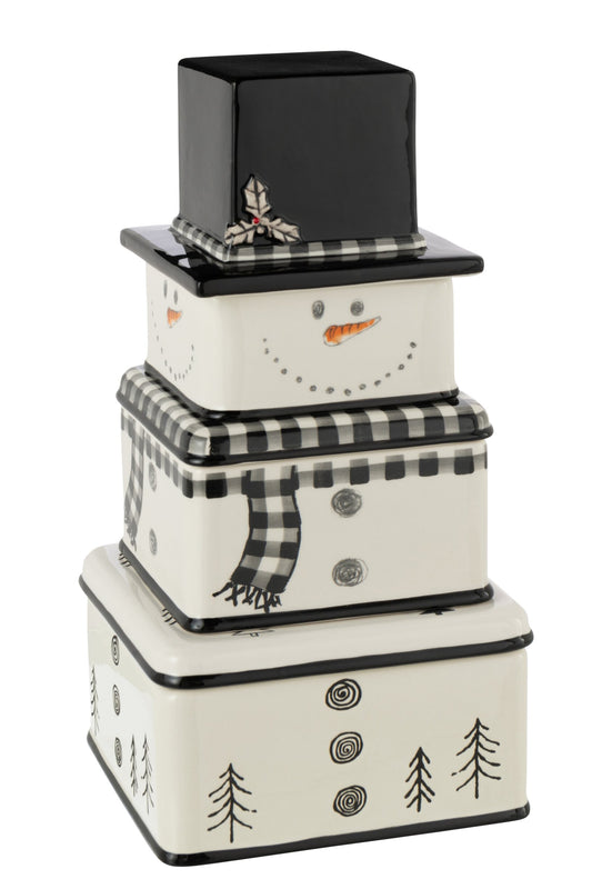 Set of 3 boxes snowman Dolomite white/black