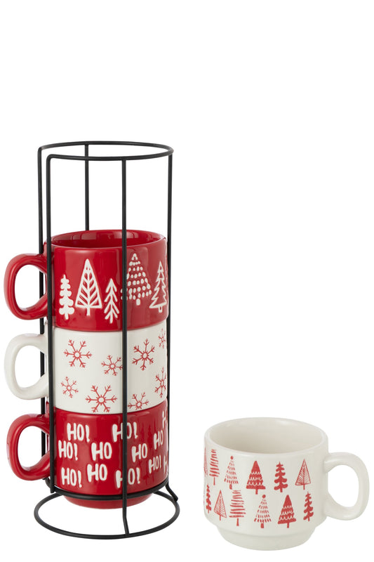 Set van 4 koffiekop kerst Dolomite wit/kerst rood