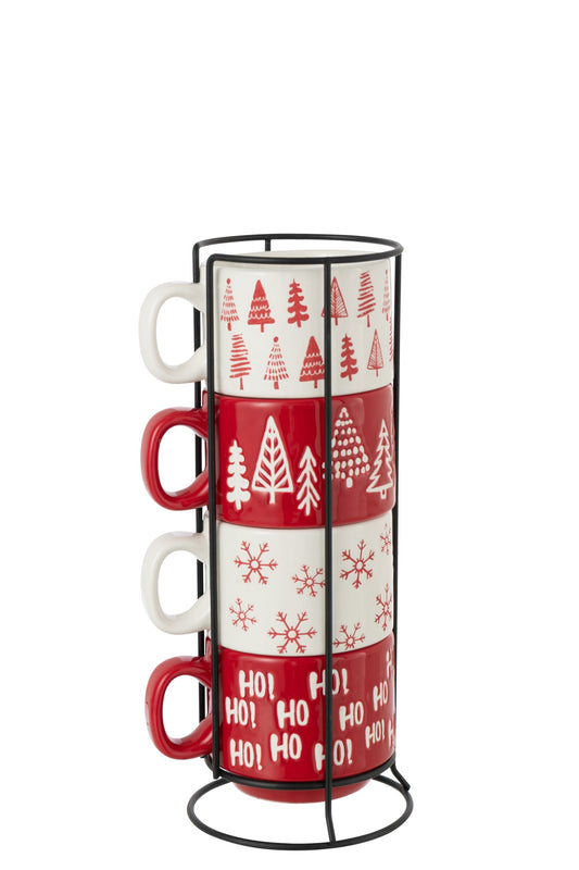 Set van 4 koffiekop kerst Dolomite wit/kerst rood