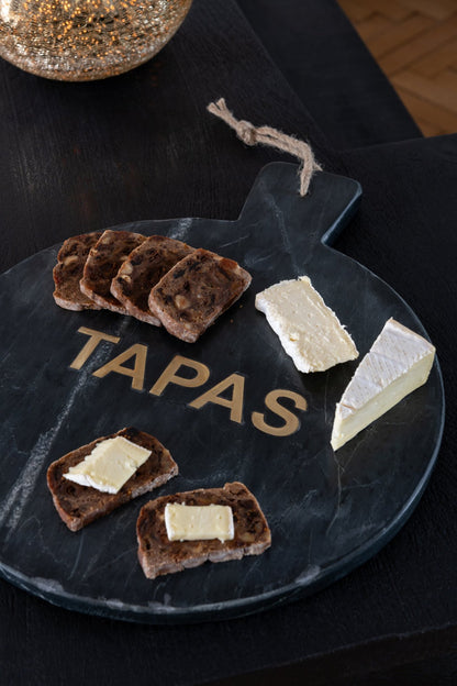 Kaasplank rond marmer zwart/goudkleurig