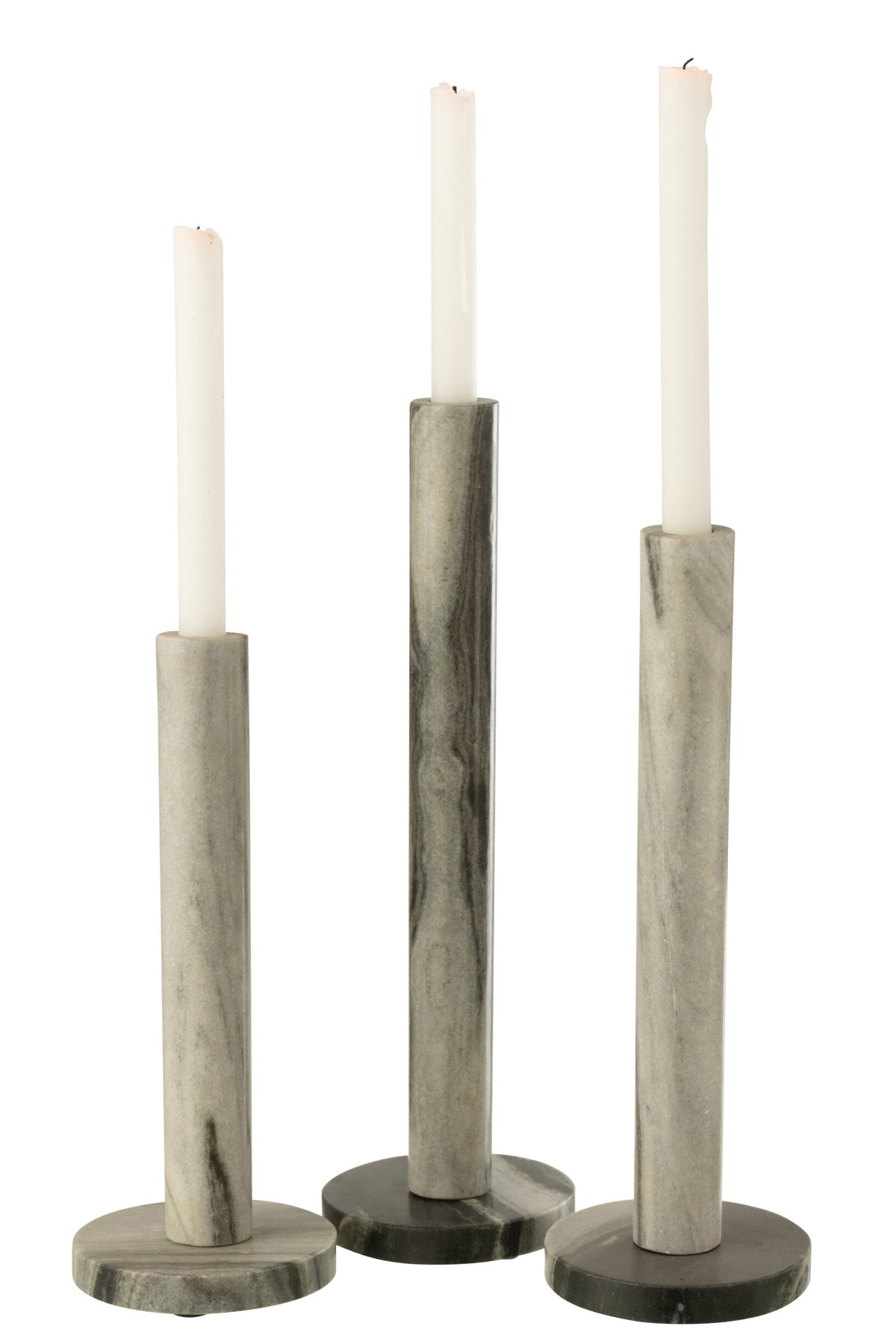 Set Van 3 Kaarshouder Marmer Zwart/Lichtgrijs