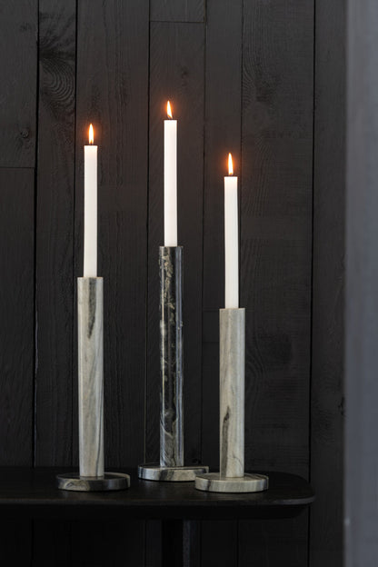 Set Van 3 Kaarshouder Marmer Zwart/Lichtgrijs