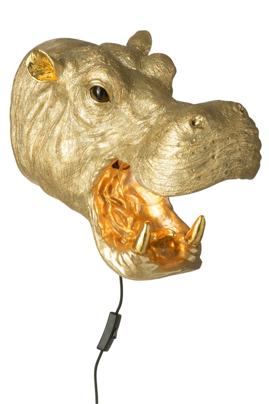 Wall lamp hippo head resin gold-colored