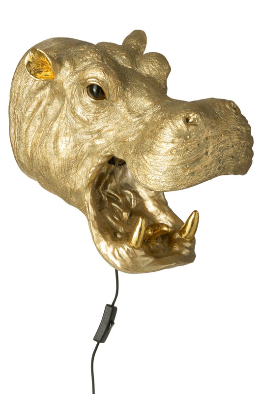 Wall lamp hippo head resin gold-colored