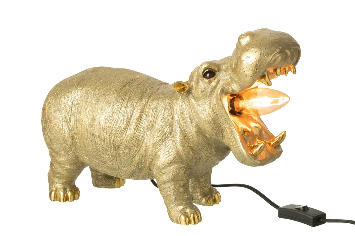 Table lamp hippo resin gold-colored