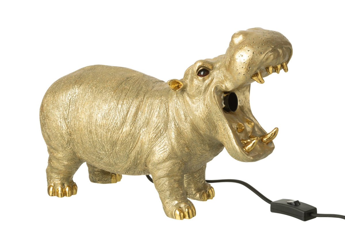 Table lamp hippo resin gold-colored
