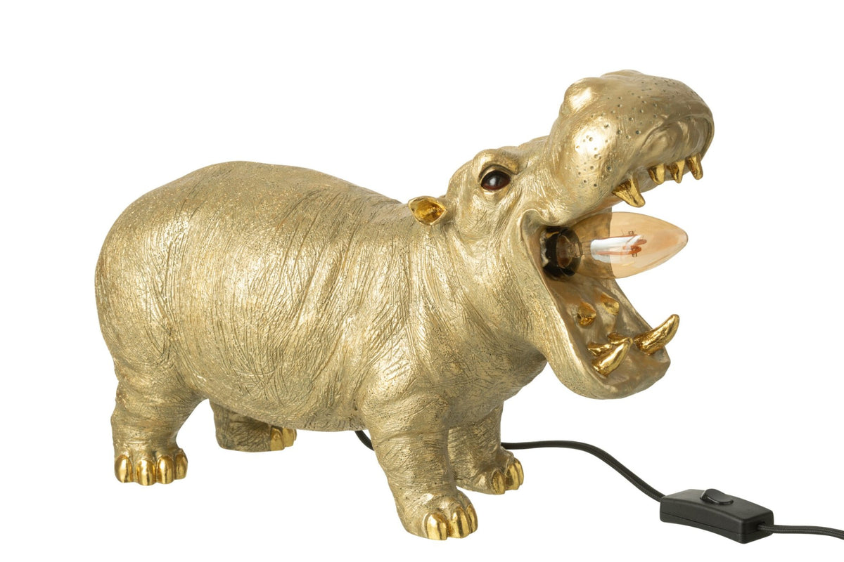 Table lamp hippo resin gold-colored