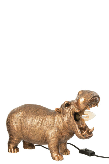 Table lamp hippo polyresin antique copper