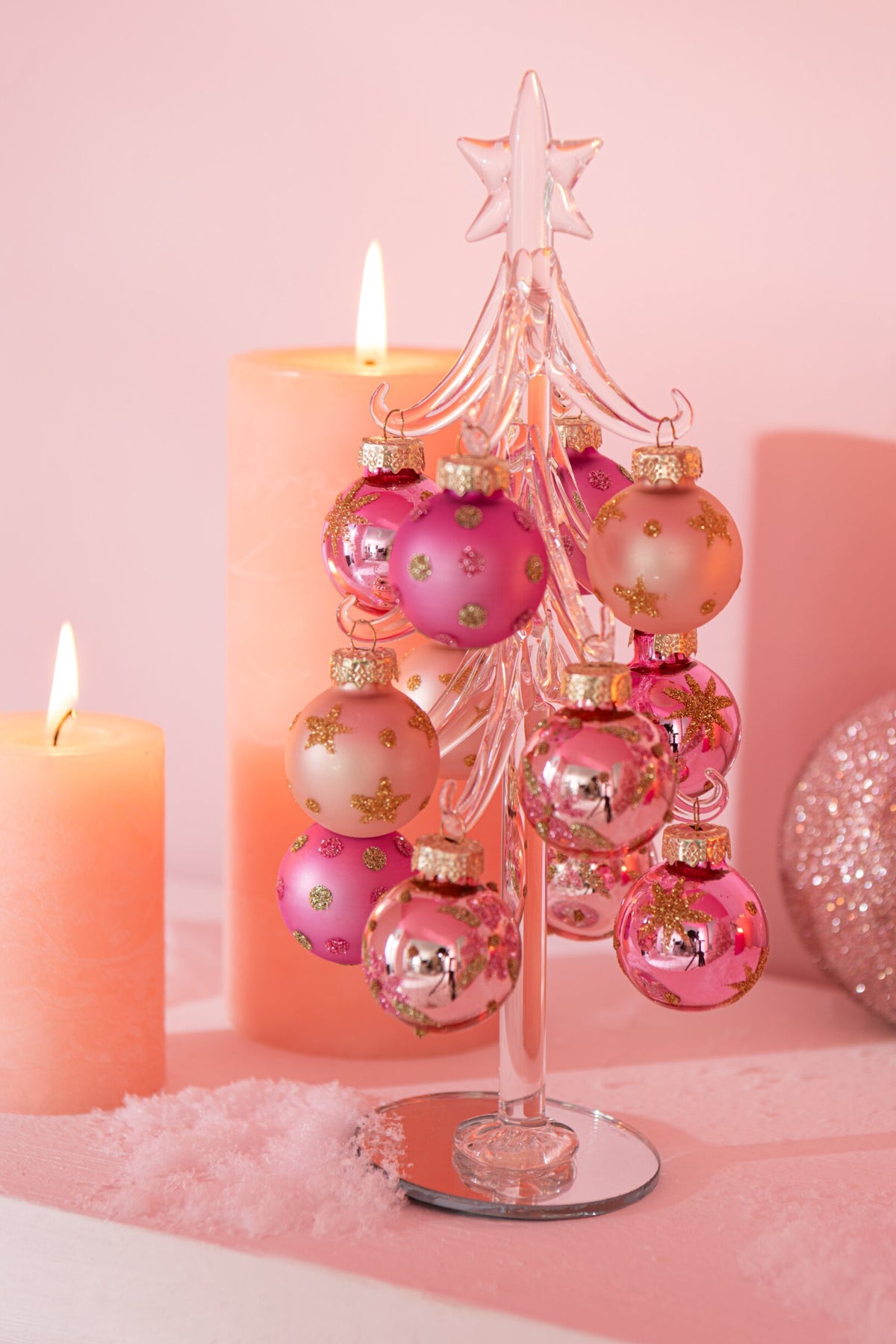 Christmas Tree + Balls Glass Pink/Transparent Small