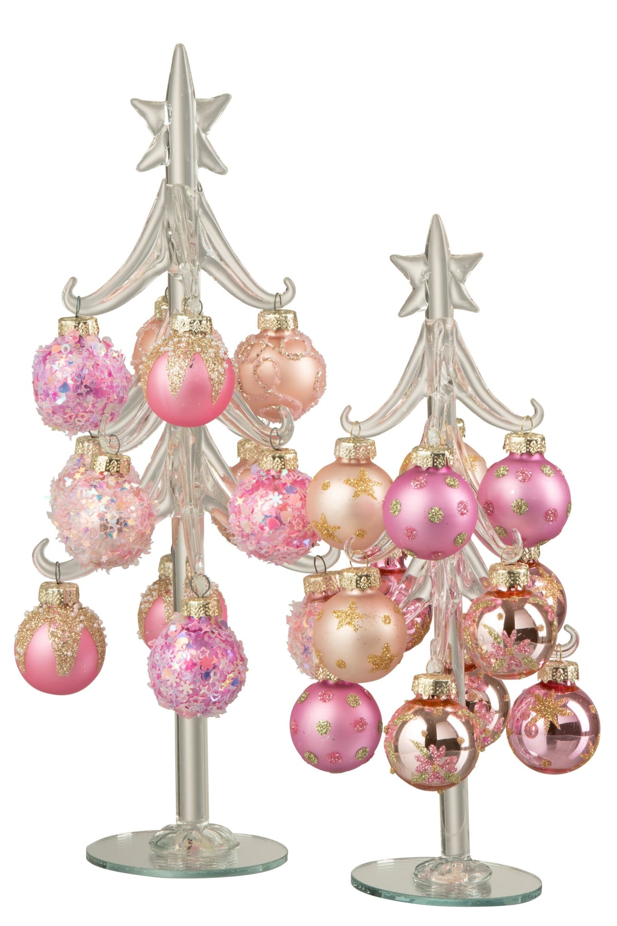 Christmas Tree + Balls Glass Pink/Transparent Large