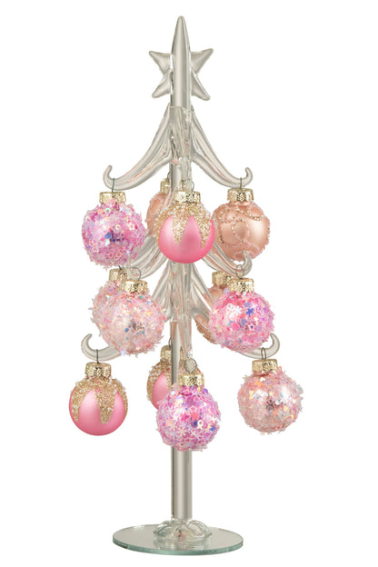 Christmas Tree + Balls Glass Pink/Transparent Large