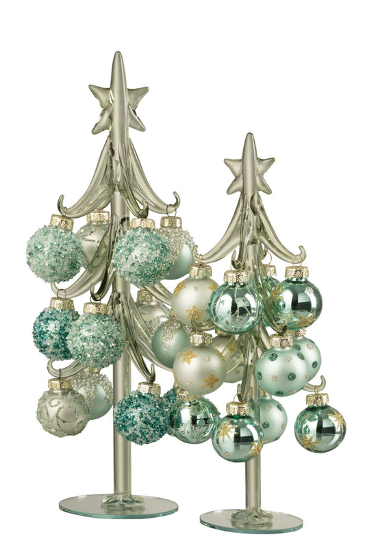 Christmas Tree + Balls Glass Mint Green/Light Blue Large