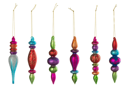 Box Of 6 Christmas Bauble Glass Multicolored