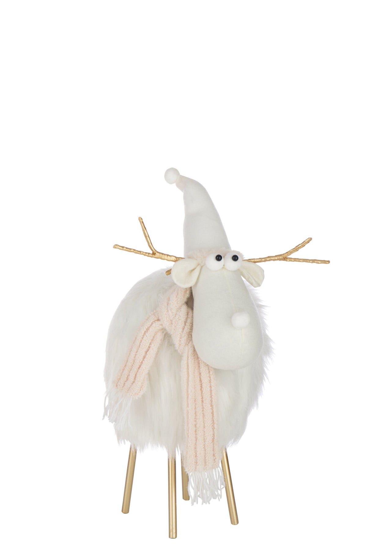 Reindeer Hat + Scarf Polyester White/Beige Large
