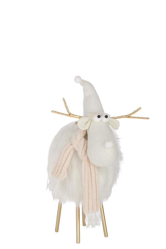 Reindeer Hat + Scarf Polyester White/Beige Large