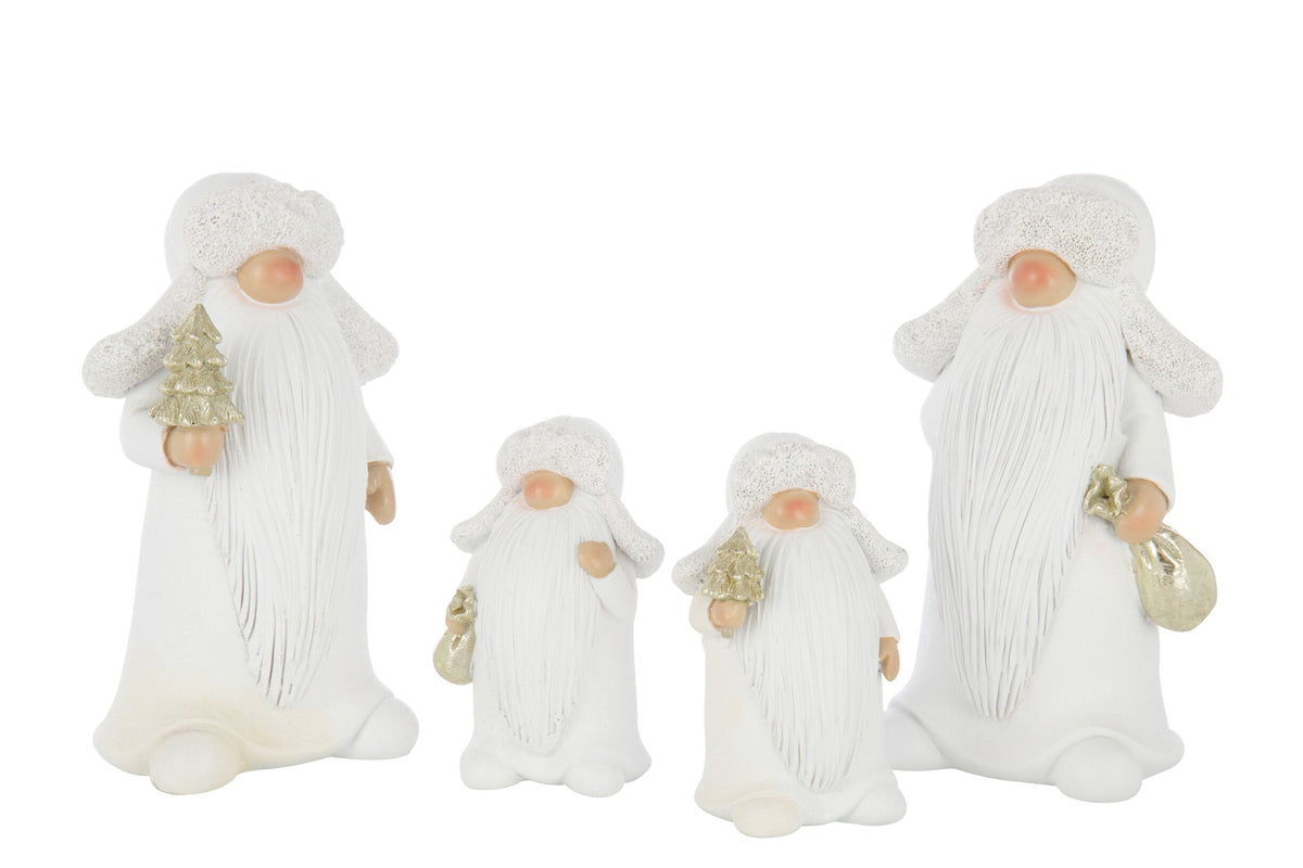 Santa Claus Tree + Bag Polyresin White/Gold Large Assortment Of 2