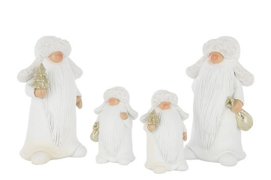 Santa Claus Tree + Bag Polyresin White/Gold Large Assortment Of 2