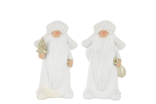 Santa Claus Tree + Bag Polyresin White/Gold Large Assortment Of 2