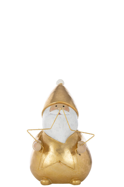Santa Claus LED Star Polyresin Gold Colored Large