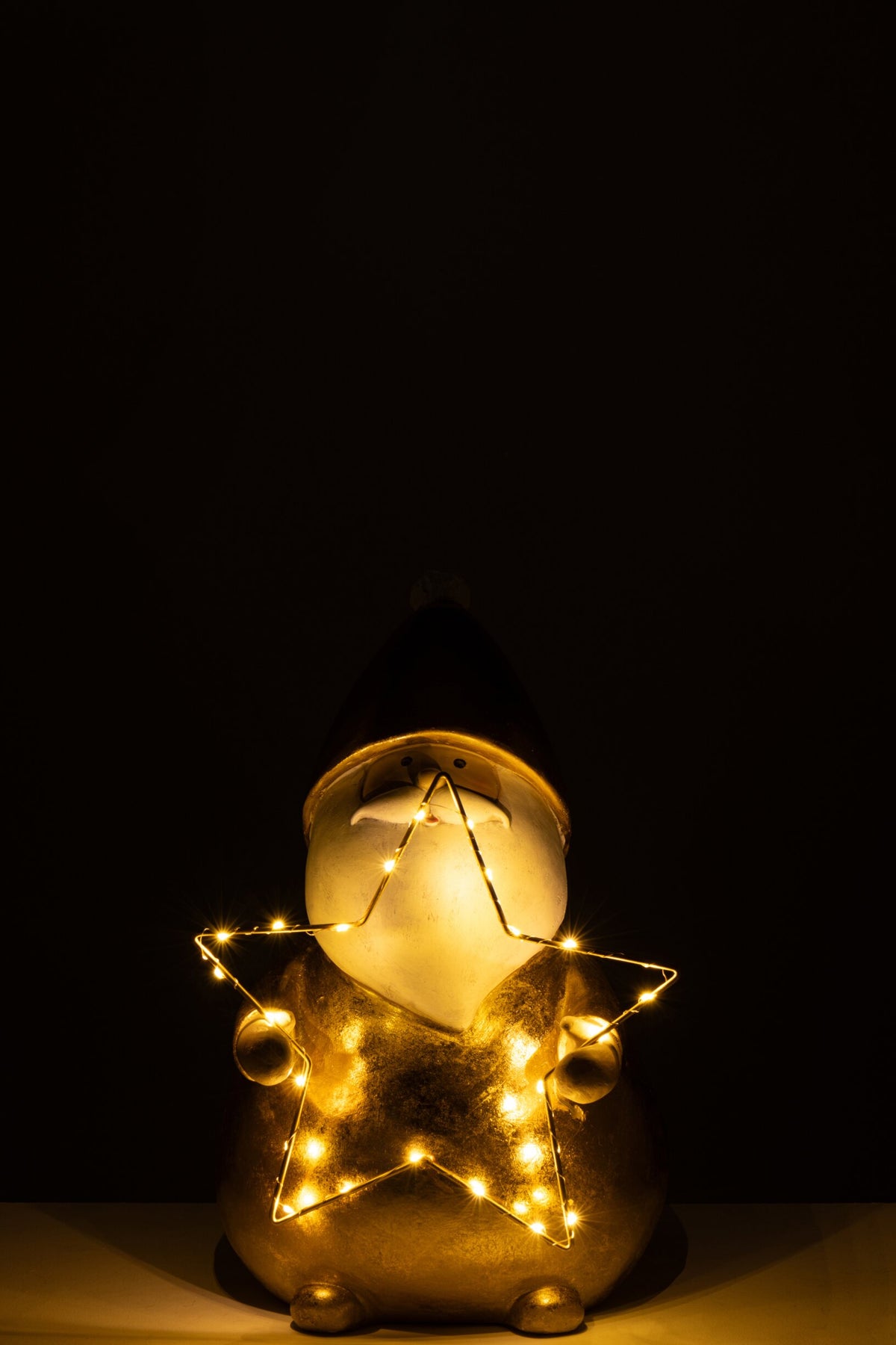 Santa Claus LED Star Polyresin Gold Colored Large