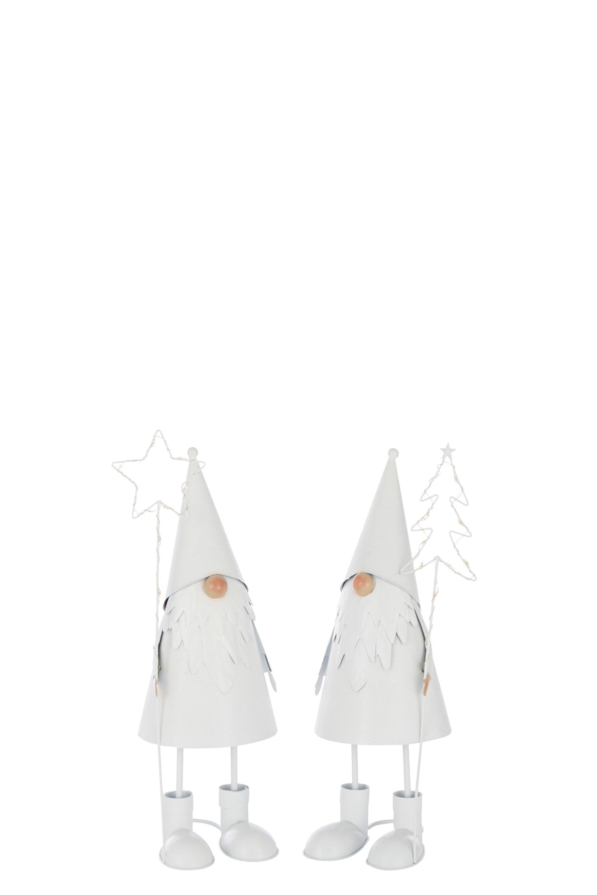 Santa Claus LED Star + Tree Metal White Small Assortment Of 2