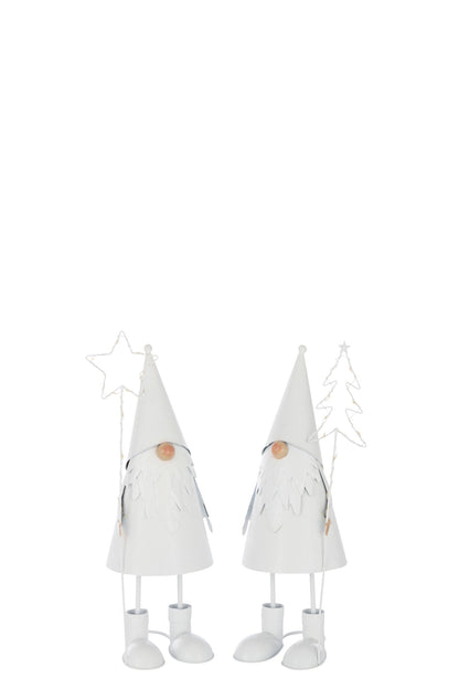 Santa Claus LED Star + Tree Metal White Small Assortment Of 2