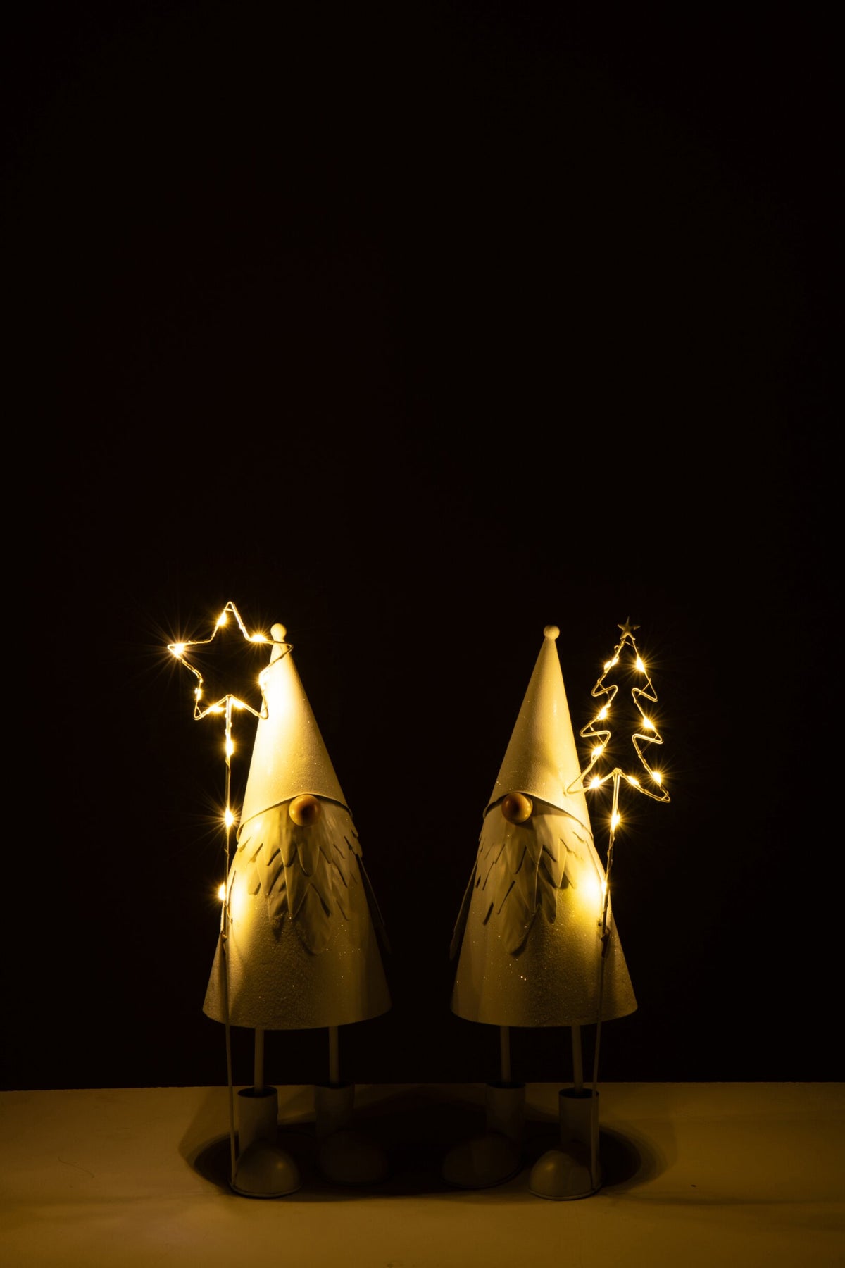 Santa Claus LED Star + Tree Metal White Small Assortment Of 2