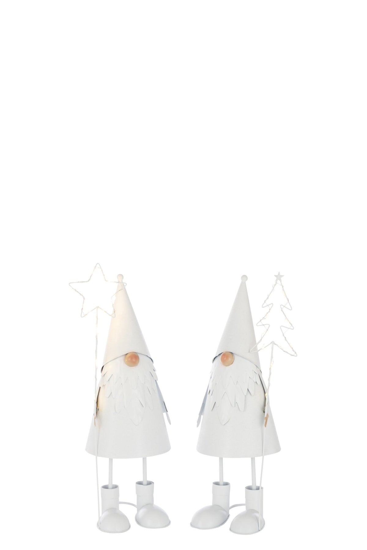 Santa Claus LED Star + Tree Metal White Small Assortment Of 2