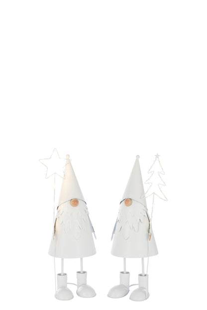 Santa Claus LED Star + Tree Metal White Small Assortment Of 2