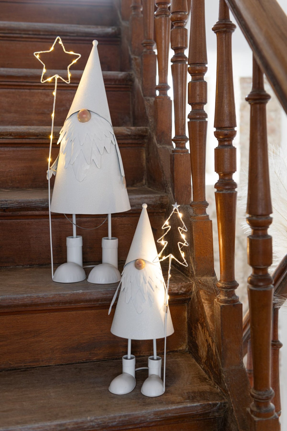 Santa Claus LED Star + Tree Metal White Large Assortment Of 2