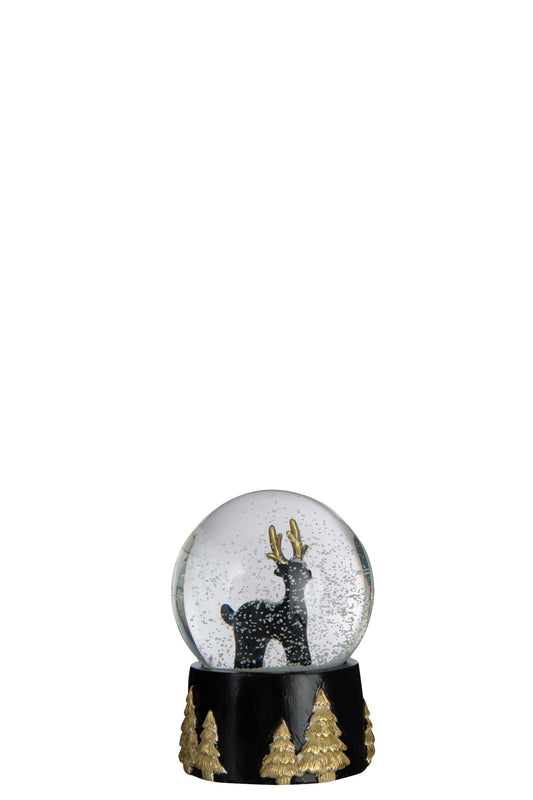 Water Globe Reindeer Polyresin Black/Gold Colored