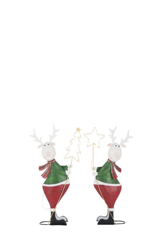 Reindeer LED Star+Tree Metal Multicolored Small Assortment Of 2