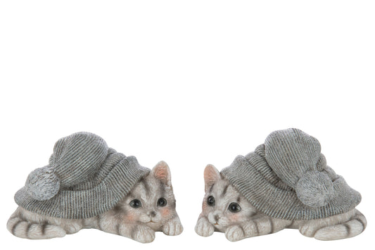 Cat Hat Polyresin Silver/White Large Assortment Of 4