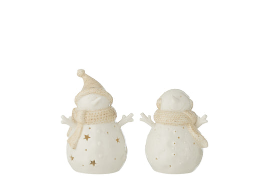 Snowman LED Stars Clay White/Beige Small Assortment Of 2