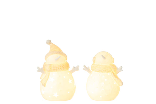 Snowman LED Stars Clay White/Beige Small Assortment Of 2