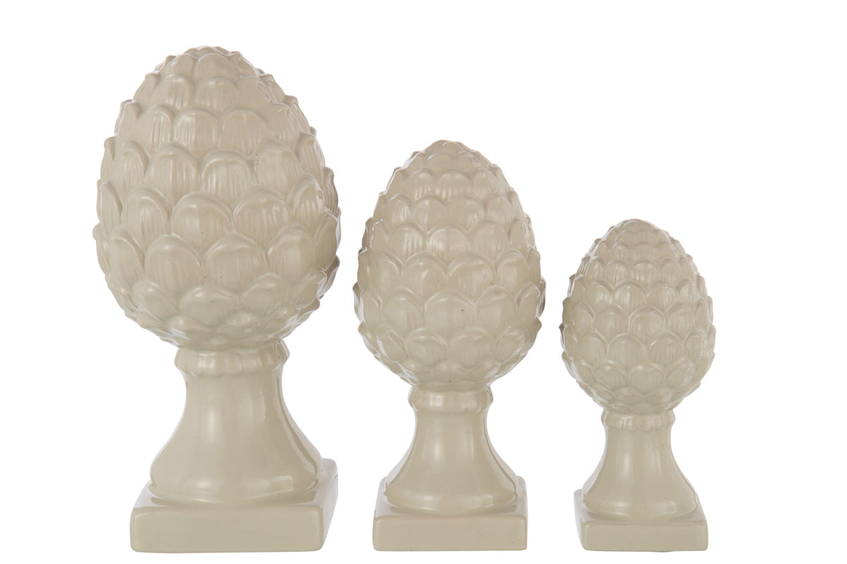 Pinecone On Base Shiny Porcelain Beige Large