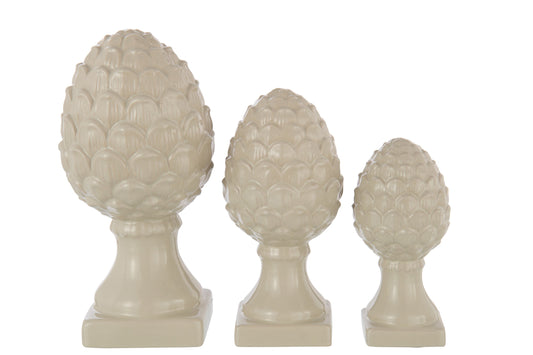 Pinecone On Base Shiny Porcelain Beige Large