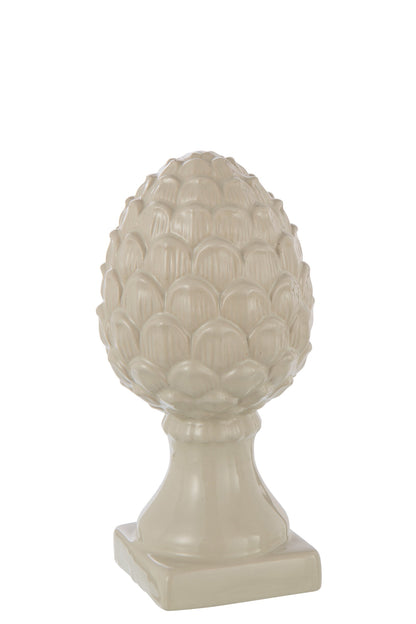 Pinecone On Base Shiny Porcelain Beige Large