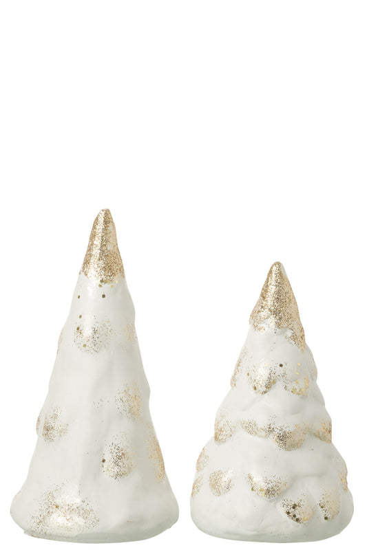 Set Of 2 Pine Tree Snow Clay Beige/White