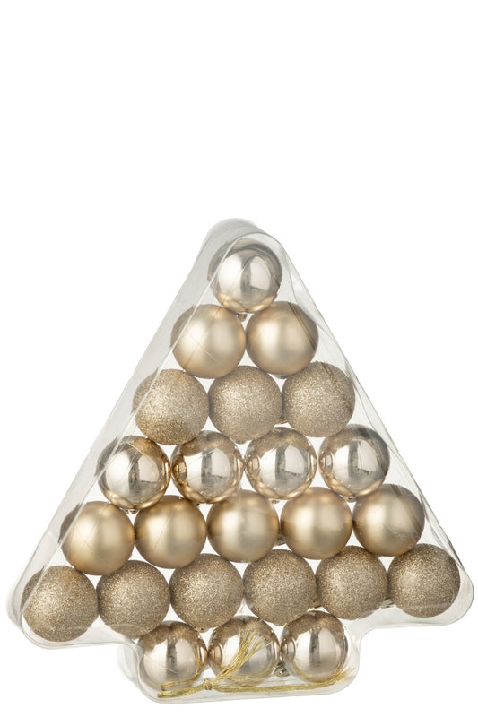Box Of 24 Christmas Bauble Plastic Champagne Colored