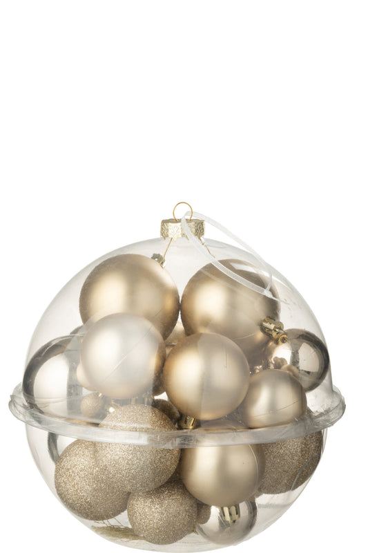 Box Of 24 Christmas Bauble Plastic Champagne Colored